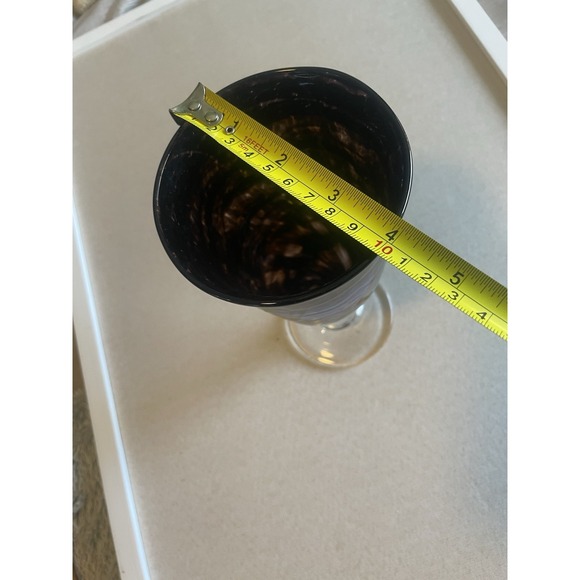 Contrast Swirl‎ Art Glass Vase Blue Blown 9" Metallic Modernist - Picture 3 of 7